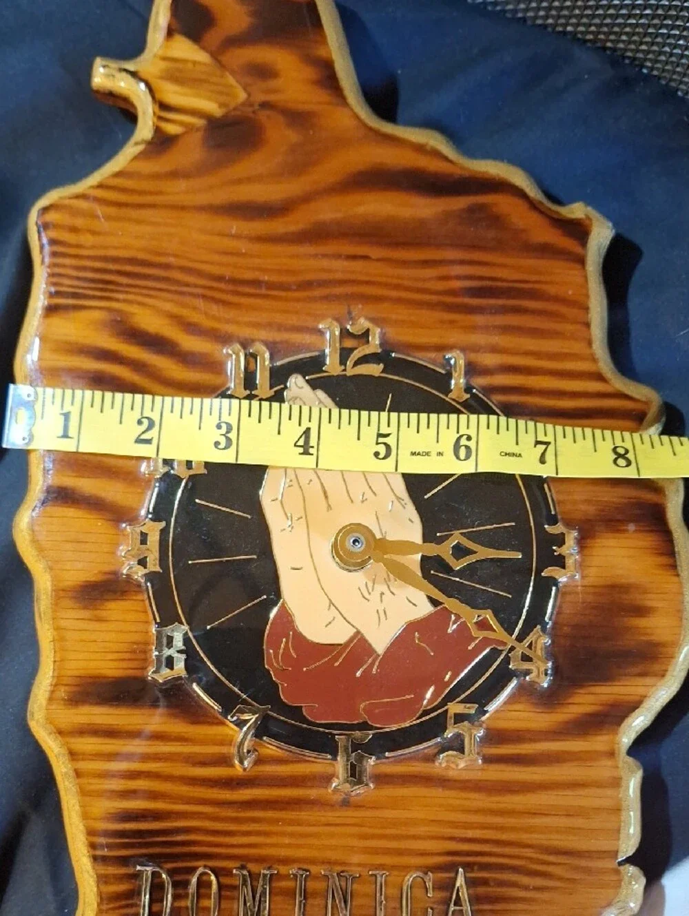 Vintage Artisan Dominica Wooden Wall Clock with Praying Hands